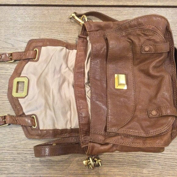 Juicy Couture Leather Cross Body Top Handle Chestnut Brown Tan Cognac - Picture 2 of 10